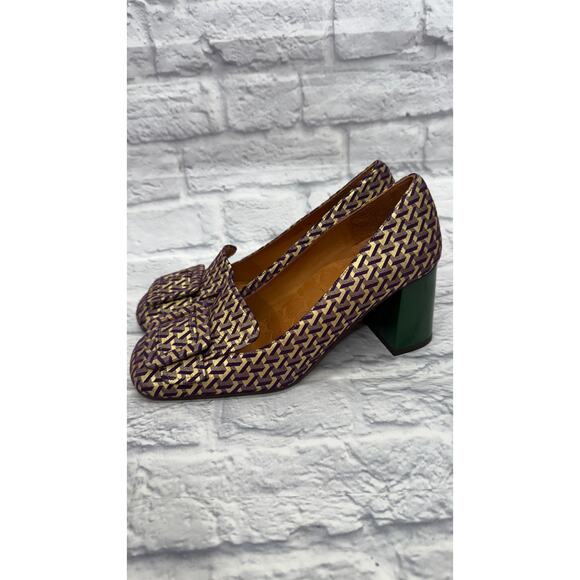 Chie Mihara Pema Purple Green Heel Loafers EU Size 38 Gold Geometric - Picture 4 of 8